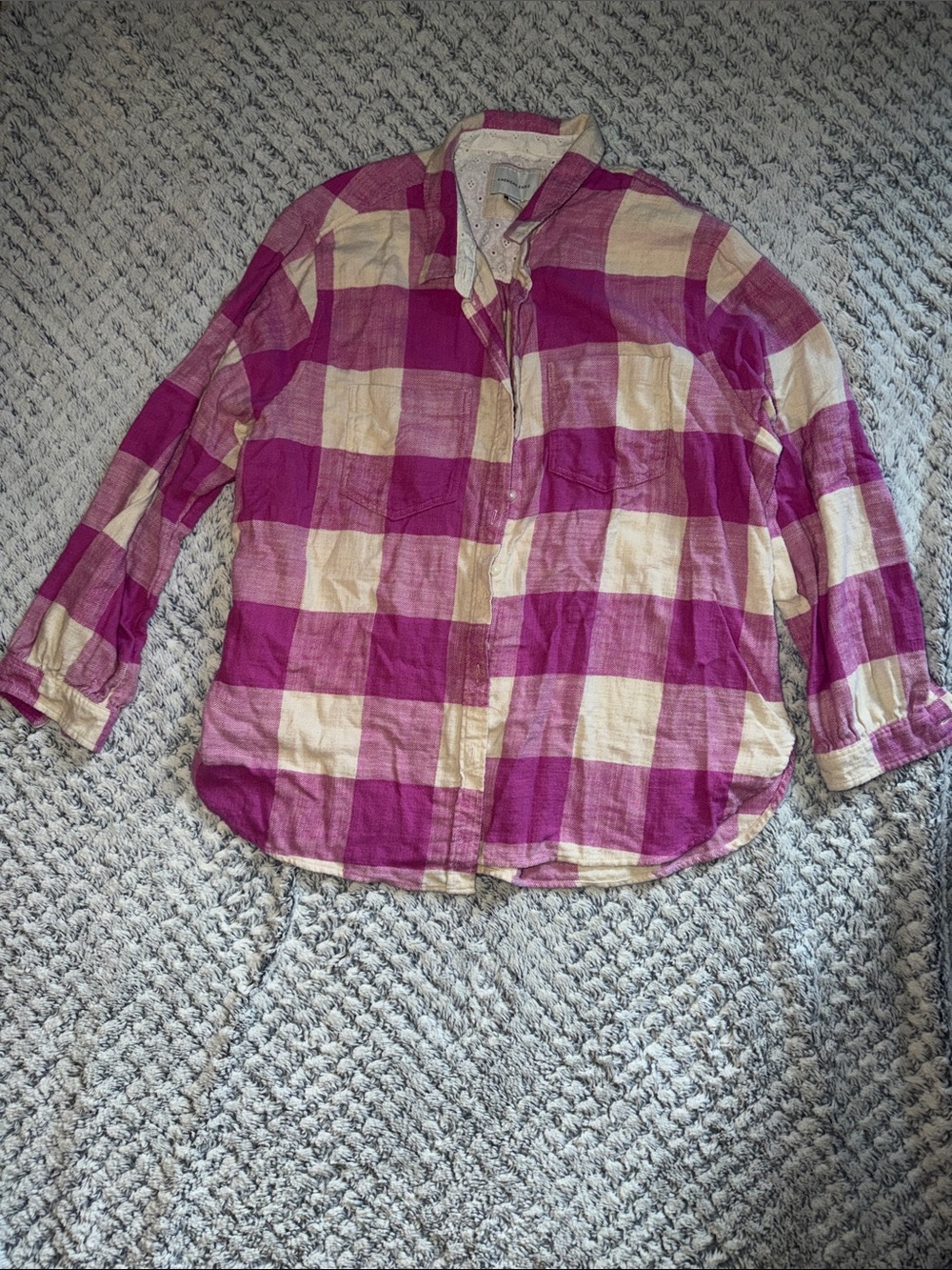 Women’s Plaid Button-Up Shirt in Pink and Cream